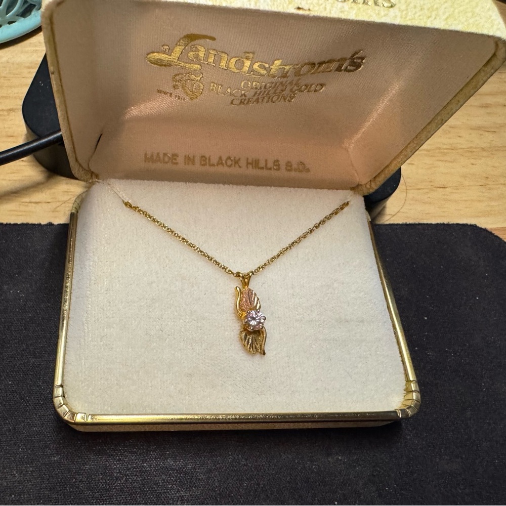 Black Hills Gold Necklace with Pink Gem Stone Accent